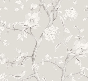 Wallquest/Lillian August Metallic Silver and Fog Southport Floral Trail LN11101 wallpaper