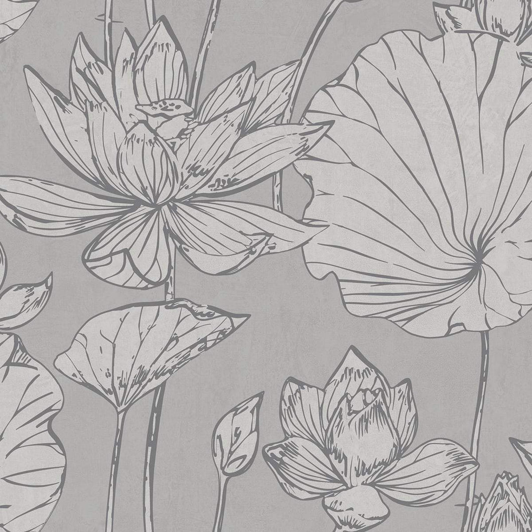 Seabrook Designs Metallic Silver and Gray Lotus Floral AI42300 wallpaper