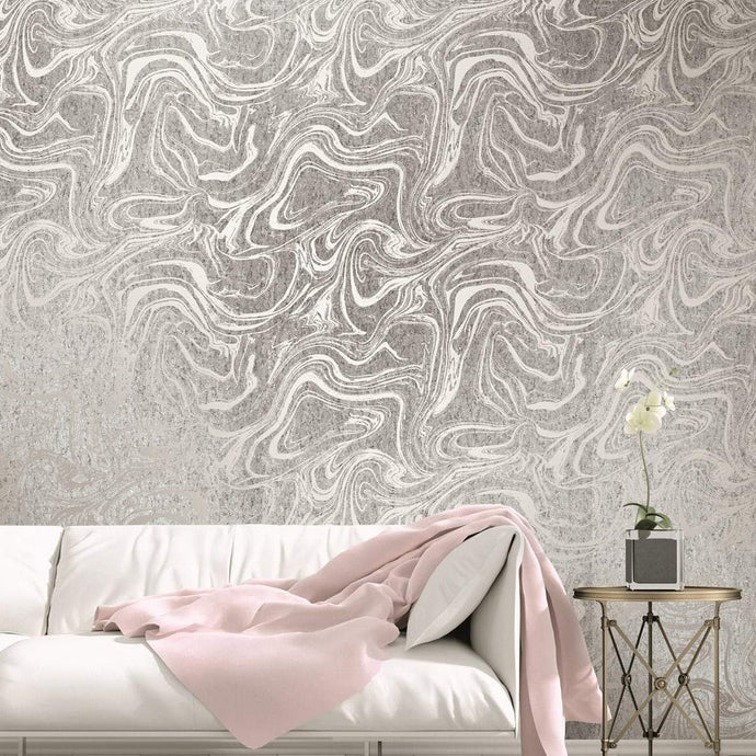 Wallquest/Seabrook Designs Metallic Silver and Off-White Oil and Water Cork AW73923 wallpaper