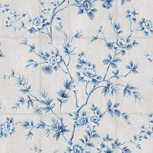Seabrook Designs Metallic Silver and Sky Blue Great Wall Floral AI41901 wallpaper