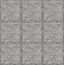 Load image into Gallery viewer, NextWall Metallic Silver &amp; Charcoal Faux Embossed Tile NW36200 wallpaper