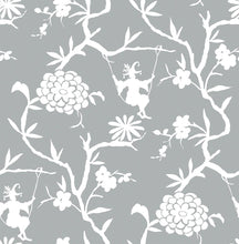 Load image into Gallery viewer, NextWall Metallic Silver Chinoiserie Silhouette NW36602 wallpaper