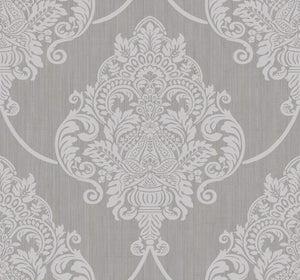 Wallquest/Seabrook Designs Metallic Silver Glitter and Tan Puff Damask AW70800 wallpaper