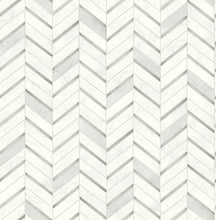 Load image into Gallery viewer, NextWall Metallic Silver &amp; Pearl Gray Chevron Marble Tile NW39205 wallpaper