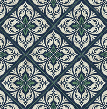 Load image into Gallery viewer, Wallquest/Lillian August Midnight Blue and Spearmint Plumosa Tile LN11000 wallpaper