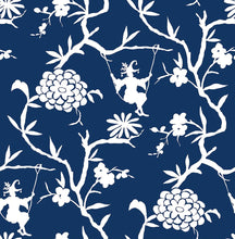 Load image into Gallery viewer, NextWall Navy Blue Chinoiserie Silhouette NW36602 wallpaper