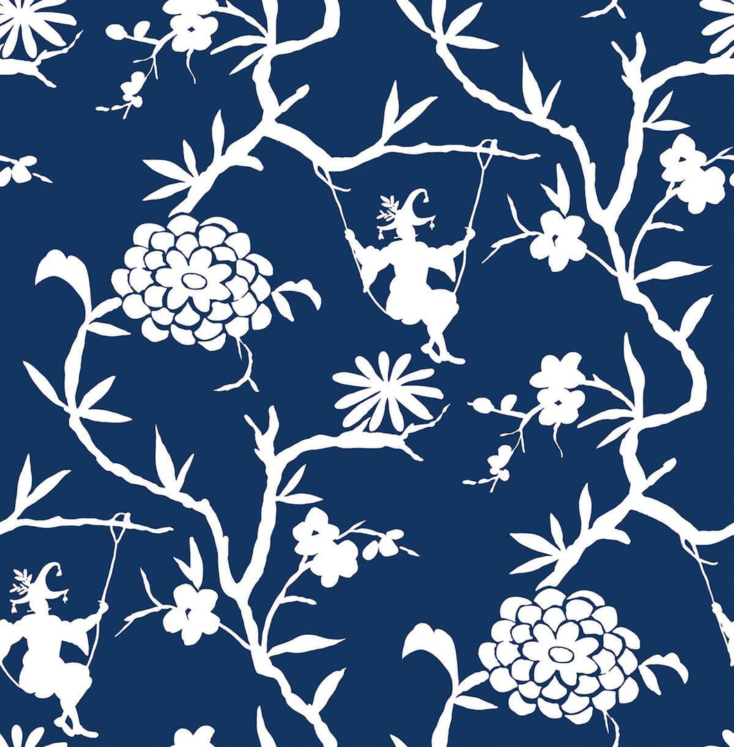 NextWall Navy Blue Chinoiserie Silhouette NW36602 wallpaper