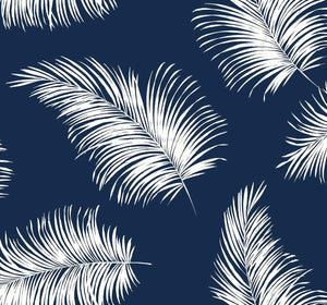 Lillian August/NextWall Navy Blue Tossed Palm LN20304 wallpaper