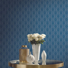 Load image into Gallery viewer, York Wallcoverings Navy Petite Ogee Wallpaper DM5025 wallpaper