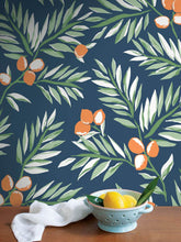 Load image into Gallery viewer, NextWall Navy, Sage, &amp; Orange Citrus Branch NW36702 wallpaper