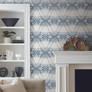 York Wallcoverings Navy Tudor Diamond Damask Wallpaper DM4931 wallpaper