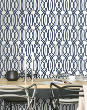 Load image into Gallery viewer, NextWall Navy &amp; White Navy Deco Lattice NW31502 wallpaper