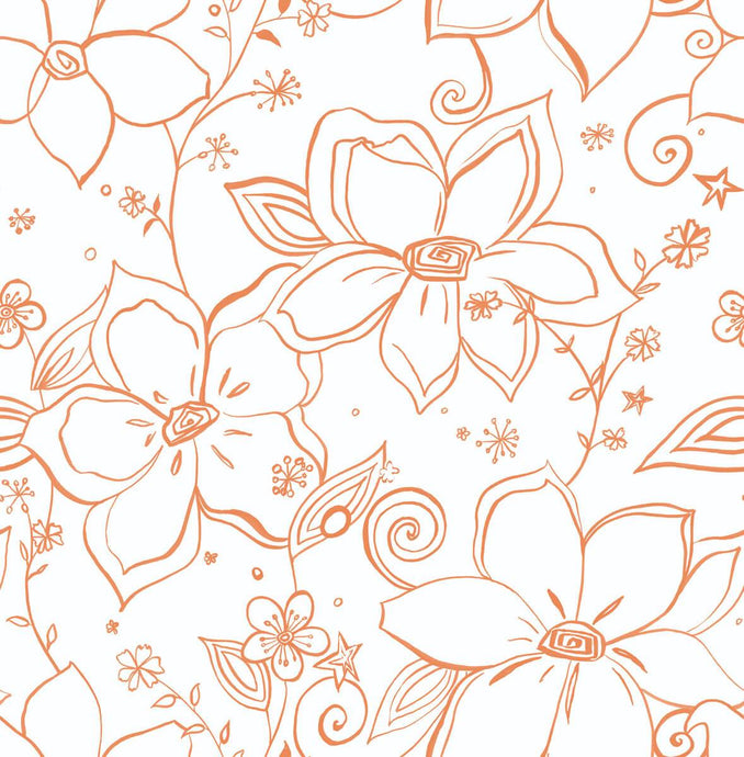 NextWall Orange & White Linework Floral NW34900 wallpaper