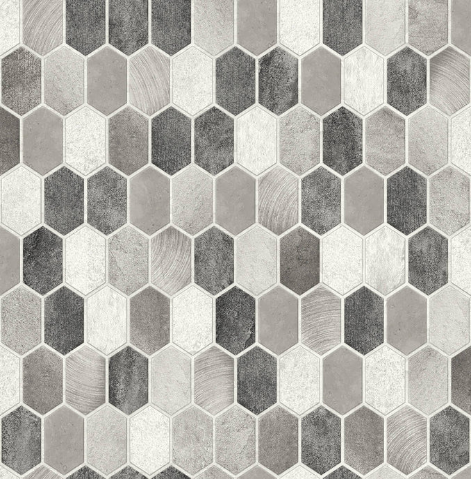 NextWall Pavestone & Chrome Brushed Hex Tile NW38803 wallpaper