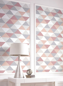 NextWall Pink & Metallic Silver Mod Triangles NW31100 wallpaper