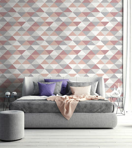 NextWall Pink & Metallic Silver Mod Triangles NW31100 wallpaper