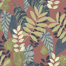 Load image into Gallery viewer, Wallquest/Seabrook Designs Redwood, Olive, and Washed Denim Tropicana Leaves RY30902 wallpaper