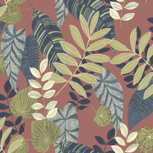 Wallquest/Seabrook Designs Redwood, Olive, and Washed Denim Tropicana Leaves RY30902 wallpaper