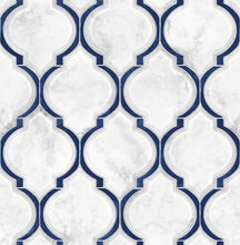 Load image into Gallery viewer, NextWall Royal Blue &amp; Carrara Marbled Ogee NW39300 wallpaper