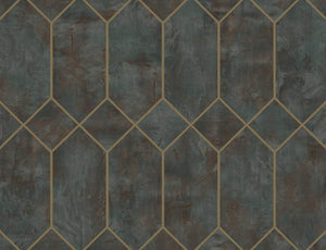 Wallquest/Seabrook Designs Rust, Forest Green, and Metallic Gold Geo Faux LW51602 wallpaper