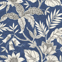 Load image into Gallery viewer, Wallquest/Seabrook Designs Sapphire and Brushed Ebony Rainforest Leaves RY30200 wallpaper