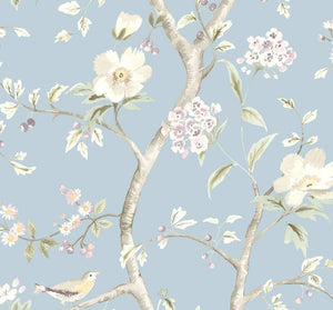 Wallquest/Lillian August Sky Blue and Arrowroot Southport Floral Trail LN11101 wallpaper