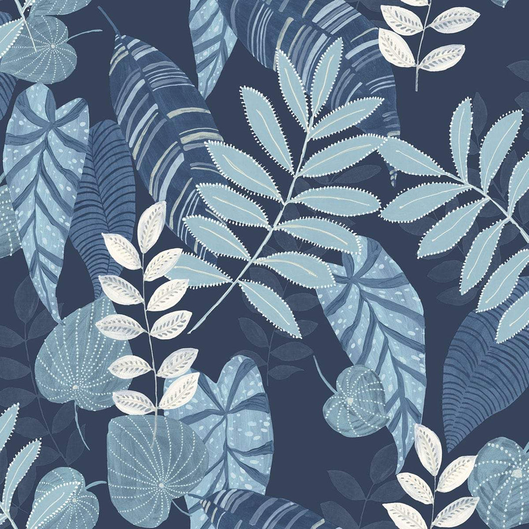 Wallquest/Seabrook Designs Sky Blue and Champlain Tropicana Leaves RY30902 wallpaper