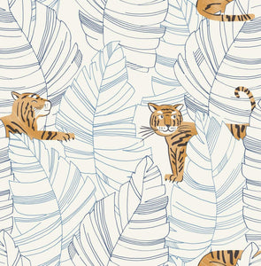 Seabrook Designs Sky Blue and Orange Hiding Tigers DA61200 wallpaper