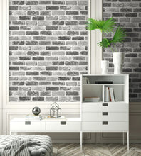 Load image into Gallery viewer, NextWall Soft Gray, Charcoal, &amp; White Gray Washed Brick Wallpaper NW30510 wallpaper