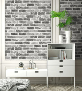 NextWall Soft Gray, Charcoal, & White Gray Washed Brick Wallpaper NW30510 wallpaper