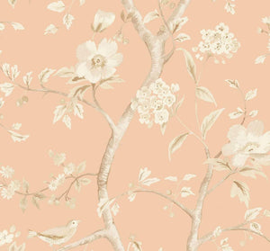 Wallquest/Lillian August Soft Melon and Arrowroot Southport Floral Trail LN11101 wallpaper