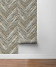 Load image into Gallery viewer, NextWall Taupe &amp; Beige Chevron Wood NW33308 wallpaper