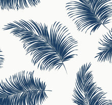 Load image into Gallery viewer, Lillian August/NextWall White &amp; Navy Tossed Palm LN20304 wallpaper