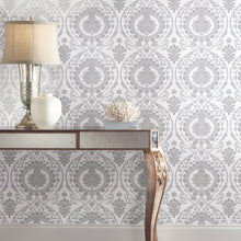 Load image into Gallery viewer, York Wallcoverings White/Silver Imperial Damask Wallpaper DM4901 wallpaper