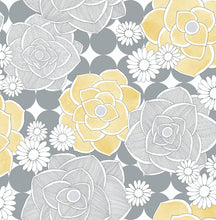 Load image into Gallery viewer, NextWall Yellow &amp; Gray Retro Floral NW35203 wallpaper